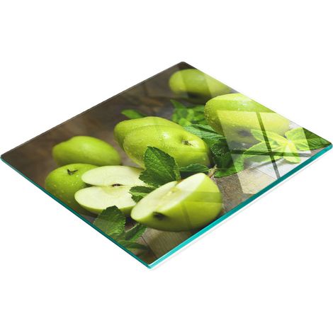 Piatto decorativo multifunzionale in vetro per cucina, con motivo mele verdi, 60x52 cm. (1/5)