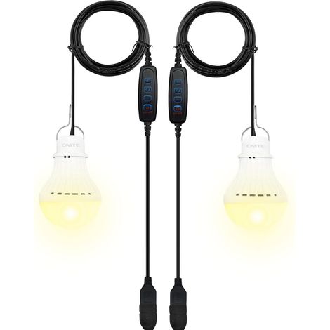 Luz LED de camping con interruptor, 2 bombillas recargables de 7 W, luz regulable para tienda de campaña, 3 modos de iluminación (2700-5000 K), luz de emergencia con gancho, cable USB de 6,2 m, linter