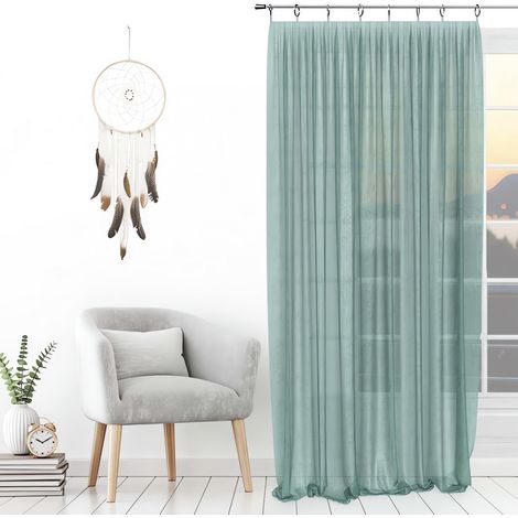 Soleil D Ocre – Voilage uni 135x250 cm – 80% polyester, 20% coton – 8 anneaux en acier inox – Couleur vert d'eau