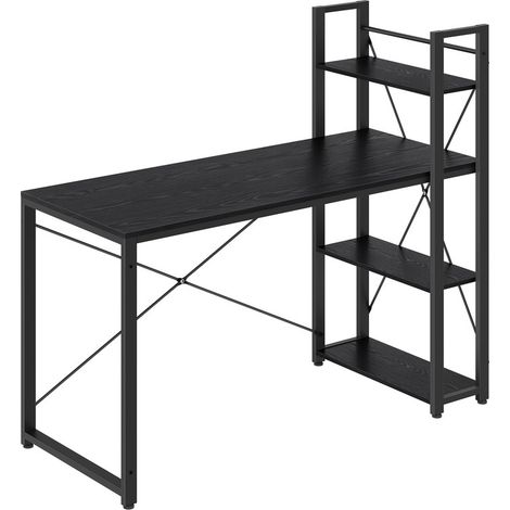VASAGLE Bureau avec Étagères Réversible à Gauche ou à Droite, Longueur 137,2 cm, Table d'Ordinateur, pour Bureau à Domicile, Montage Facile, Noir (1/5)