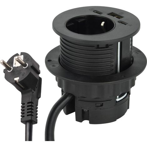 Multipresa Scrivania/Presa da Incasso Grommet da Tavolo con Power Delivery 25W 2 USB (1 C+ 1 A) + 1 HUB USB-C 2M, D60mm, 1 Presa Schuko + Spina Schuko (1/5)