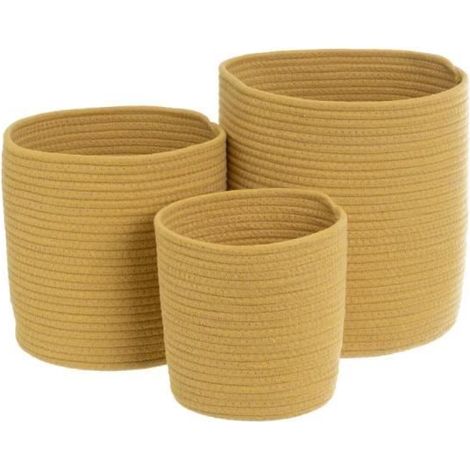 Lot de 3 corbeille ronde de différentes tailles, panier de rangement en corde écru de coton coloris naturel -JUANIO (1/3)