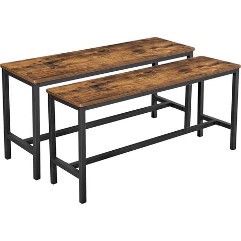 Juego de 2 bancos de comedor estilo industrial 108 x 325 x 50 cm estructura de metal resistente para cocina comedor salón marrón rústico 120004174 (1/3)