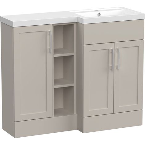 Pirehill Traditional Floor Standing Vanity Combination Unit with 3 Doors, Shelves and Basin, Right Hand, 1000mm, Pebble Grey