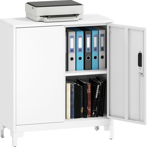 Mobile da Ufficio Portadocumenti con 3 Ripiani, 2 Ante e Chiavi, 80x35x91 cm, Bianco