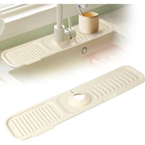 Tap draining mat 45x10cm - Improved silicone - White - For worktop/sink (1/5)