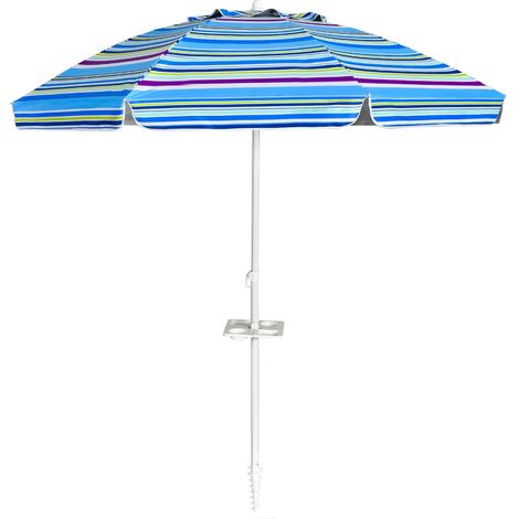 Sombrilla de playa inclinable de 2,2 m con portavasos y protección solar diseño moderno poliéster azul 200020683