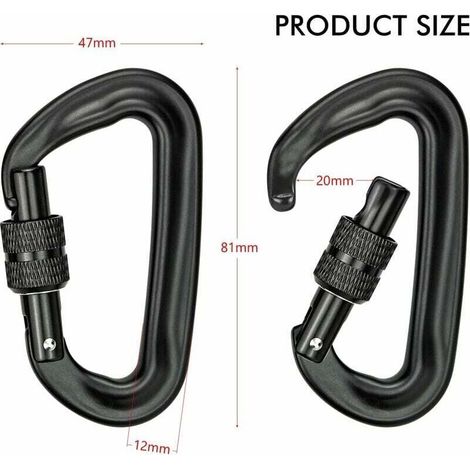 2Pcs Mousqueton Escalade 12KN (1200KG) Robustes Mousqueton Aluminium Mousqueton à Verrouillage en Forme de D pour Hamacs Balançoire de Yoga Camping Porte-clés Chiens de Serrure (1/4)