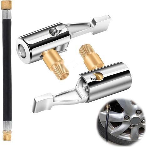Lot de 2 Embout Gonfleur Pneus Voiture Tube de Gonflage de 12 cm, Adaptateur Valve Universel 8mm en Laiton pour Pompe Velo Moto Auto Connecteur Rapide Accessoire Embout Gonflage Pneu Voiture Robuste (1/5)