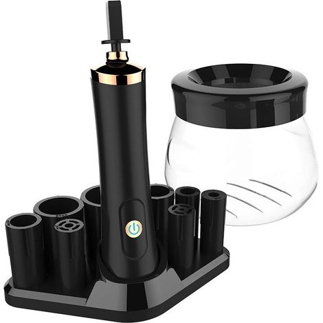 Nettoyant pour pinceaux de maquillage en une pièce, nettoyeur et sèche-linge électrique ultra rapide, nettoyeur automatique de pinceaux de maquillage (noir) (1/4)