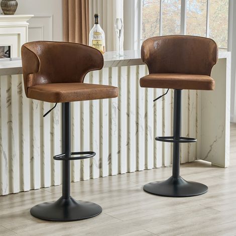MEUBLIV Lot de 2 tabourets de bar marron – dossier, réglable, sans matelas (1/5)
