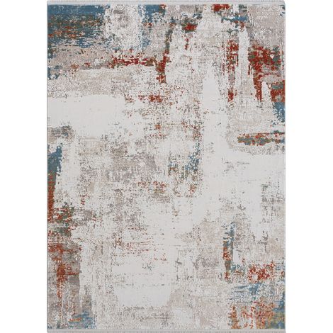 AURORA - Tapis design abstrait en viscose douce gris multicolore 200x290 (1/5)