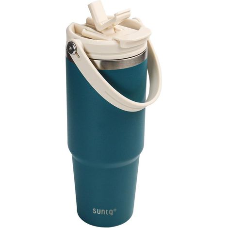 Isolierter Edelstahlbecher 850ml mit Griff und auslaufsicherem 2-in-1-Deckel, blau (1/5)