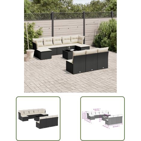 The Living Store 11-tlg. Garten-Sofagarnitur mit Kissen Schwarz Poly Rattan - Gartenmöbel Set - PE-Rattan Möbel - Outdoor Sofa - Esstisch - Lounge Set (1/3)