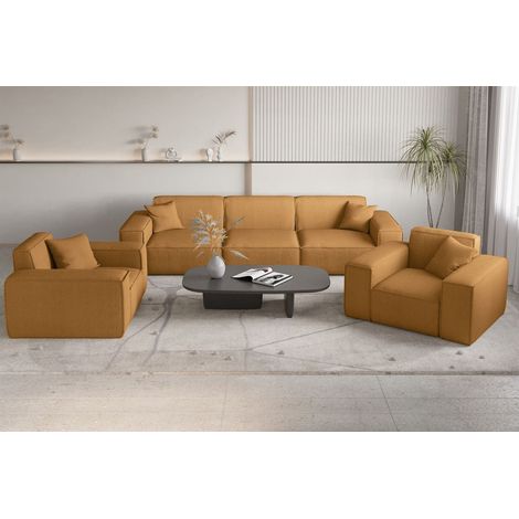 Sofaset Designersofa CELES PREMIUM 3-1-1 in Stoff Scala Senfgelb (1/5)