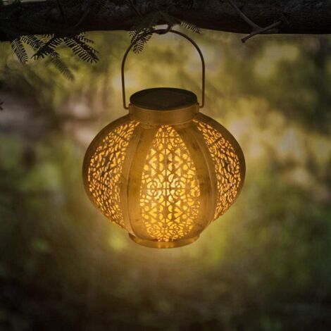 [JAMAIS UTILISÉ]Lanternes solaires Lumières Jardin extérieur Led Lanternes suspendues Lampe en fer forgé Motif creux Lampe-Enlé (1/3)