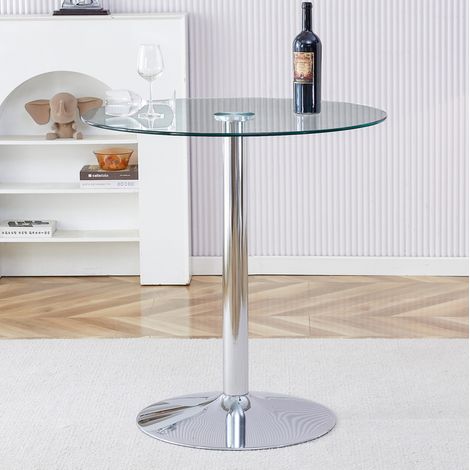 Tavolo bar rotondo in vetro trasparente e metallo argentato, Ø 89 cm, h 92 cm, DESVIAE (1/5)