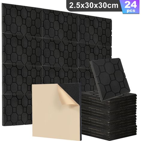 TolleTour 24 Stück Akustikschaumstoff Akustikschaum Matten 30 x 30 x 2.5cm Schalldämmmatten zur effektiven Schaumstoff Fliesen Würfelprofil Schwarz (1/5)