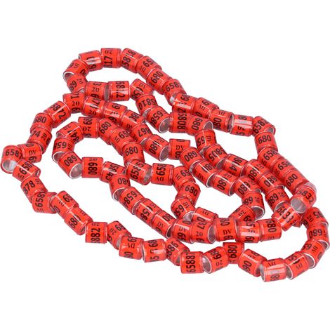 Lot de 100 bagues de patte de 8 mm en alliage d'aluminium, non destinées à la compétition et reconnaissables, pour l'entraînement des oiseaux (rouge). (1/5)