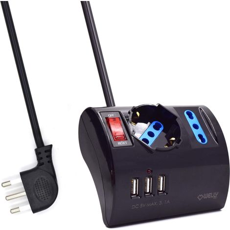 Welly Enjoy IT WY13171 - Multipresa elettrica da scrivania/tavolo 3 posizioni con 3 porte Usb e interruttore On/Off - 1.5M [Classe di efficienza energetica A+] - Nero (1/5)