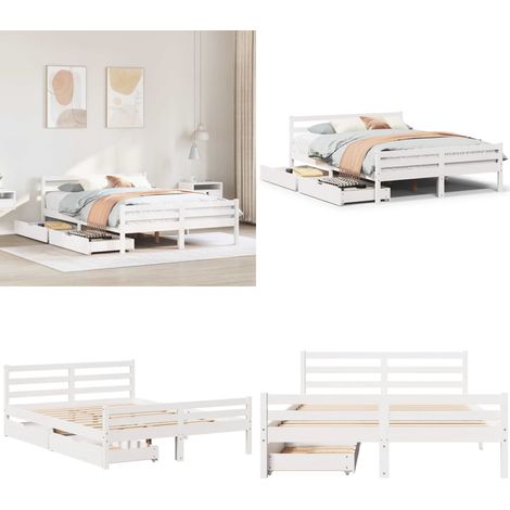 Letto senza Materasso Bianco 140x200 cm Legno Massello di Pino - Letto con doghe - Letto in legno massello