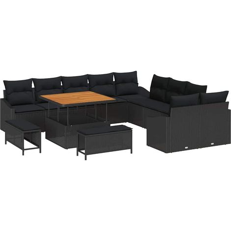 Maison Exclusive - Set Divano da Giardino con cuscino 13 pcs Nero Poly Rattan