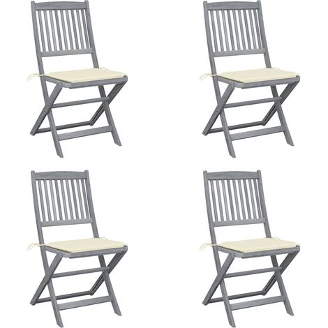 Lot de 4 Chaises de jardin pliables - Chaise d'extérieur pour terrasse/jardin avec coussins Bois d'acacia BV925656 - BonneVie (1/5)