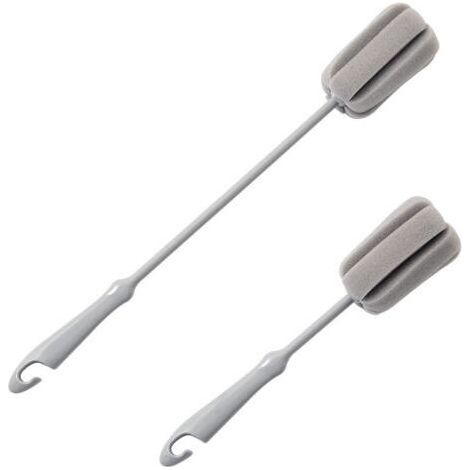 Zwei graue Flaschenbürsten, 38 cm und 25 cm langein Schwammpinsel und eine Reinigungsbürste. (1/5)