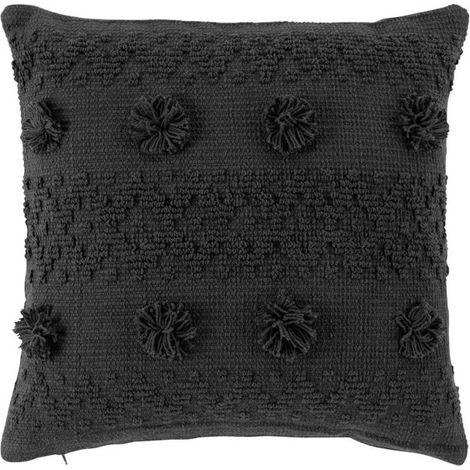 Coussin Déco à Pompons "Alenia" 40x40cm Anthracite (1/3)