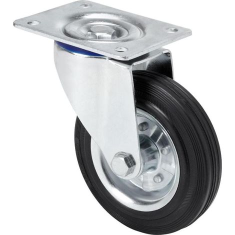 rueda giratora placa 125-160-1 metalico-goma negra eje rodillos (1/2)