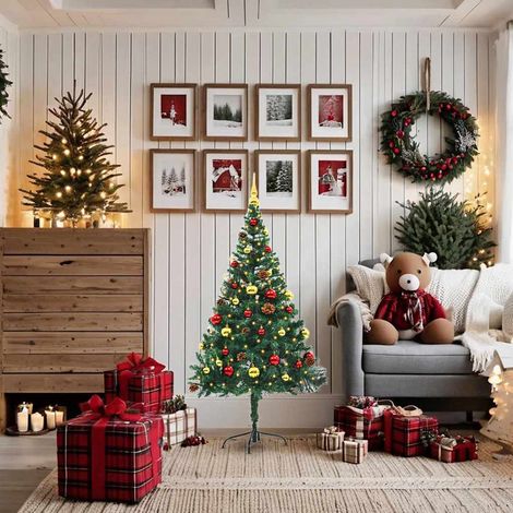 Albero di Natale Albero natalizio Albero festivo Preilluminato con Palline Verde 150 cm (1/5)