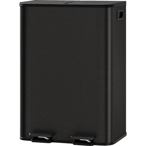 Poubelle Double, Acier Inoxydable, Design Gain de Place, Noir Mat-a, 2x40L-b (1/2)