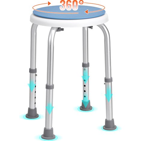 VEVOR Sedile per Doccia Panca Girevole Portata max. 136,1kg, Sgabello per Doccia Altezza Regolabile 360-485mm, Sedia da Bagno Doccia in Alluminio PE Sgabello Girevole 360° Bagno Piedini Antiscivoli
