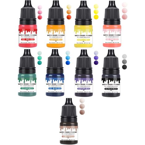 9 Couleurs Pigment Liquide à Base d'Eau Intenses, Colorant pour Plâtre, Béton, Modelage (1/5)