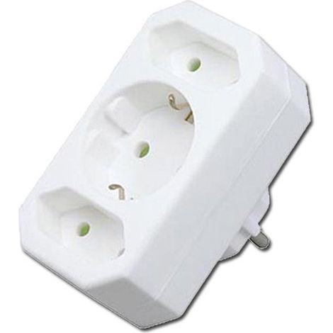 Elektrischer Adapter 3 Steckdosen 1 Schuko und 2 Bipolar Sintt 13007-51523