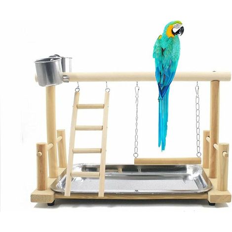 Jouet en bois pour perroquets, parc et mangeoire - Accessoires pour cage de cacatoès - Parc à oiseaux, 36 x 23 x 25 cm