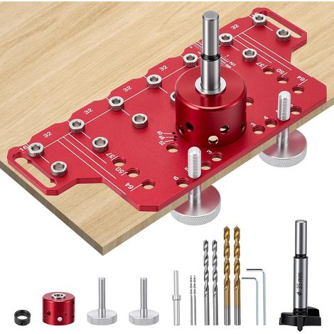 Gabarit perçage en ligne, 2-en-1 Guide alliage d'aluminium avec forets de 2 mm, 5 mm et 1/4 pouce, gabarit pour charnières 35 percage charniere - (1/5)