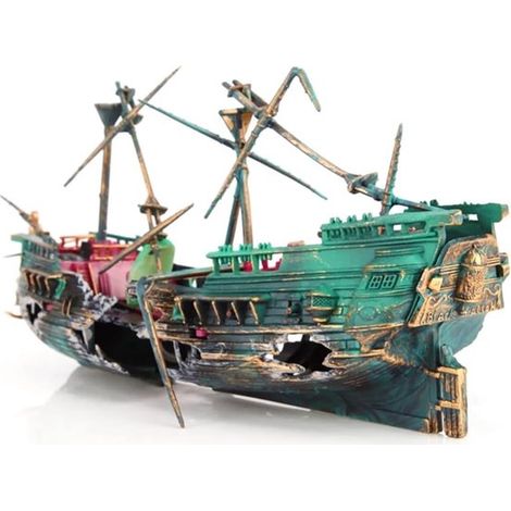 Aquariumdekorationen – Dekoration in Form eines sinkenden Schiffs, Wrack-Ornament mit Blase, Aktive Aquariumdekoration (1/5)