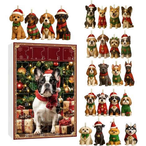 Calendrier de Noël en forme de chien  Décoration 2D en acrylique  mignon en 2D – Ornements de Noël en forme de chiot – Pour les vacances, les fêtes d'anniversaire, les bureaux, la maison, la (1/5)