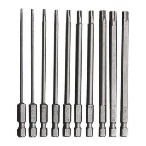 10 PCS Embout Torx Long en Acier Allié au Chrome Vanadium 75mm Embout Visseuse Long Antirouille Jeu pour Tournevis Perceuse Electrique Machines Entretien