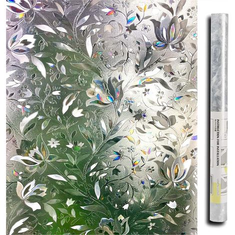 1 Film pour fenêtre, motif tulipes, effet arc-en-ciel, sans adhésif, protection UV, pour verre lisse, 60x200cm