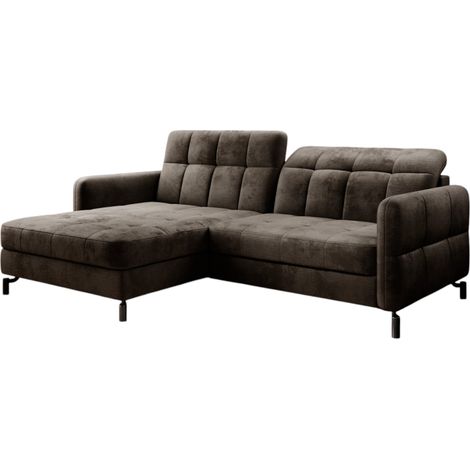 Canapé d'angle convertible velours avec coffre de rangement LORI-Marron-angle gauche (1/5)