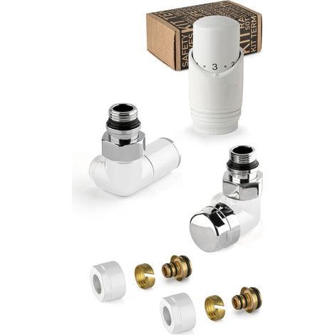 Kit valvole d'arredo colore bianco e cromo con valvola termostatizzabile a destra APM 135KB 015 M 16 12  Bianco