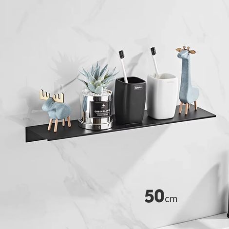 Étagère de salle de bain (noire, 50 cm) en aluminium, flottante, pour douche, rangement de cuisine et accessoires de salle de bain. (1/5)
