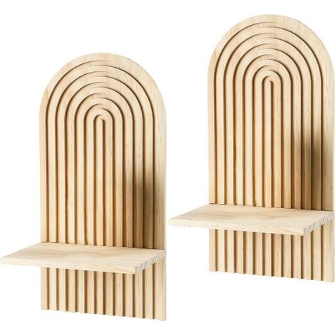 Lot de 2 étagères murales bohèmes en bois - Petites étagères murales - Arc-en- - Étagères flottantes - Étagère murale bohème moderne - Étagère murale bohème incurvée vintage (1/5)