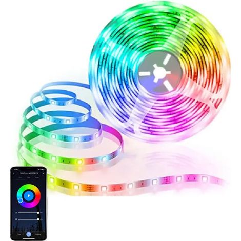 Bande LED, 5 m, RGB, Wi-Fi, pour la décoration de meubles, téléviseurs, étagères et environnements intérieurs.-AquaForge