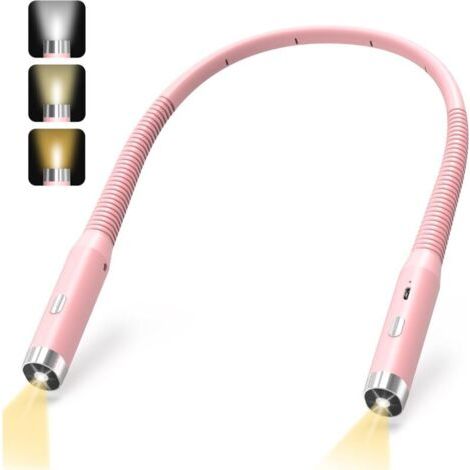 Pr Lampe De Lecture Pour Lire Au Lit Lampe De Lecture De Cou Rechargeable Led 3 Couleurs Lampe Liseuse Luminosité RéGlables Lampe A Livre Confortable Flexible Pour Tricoter Réparation,Rose (1/5)