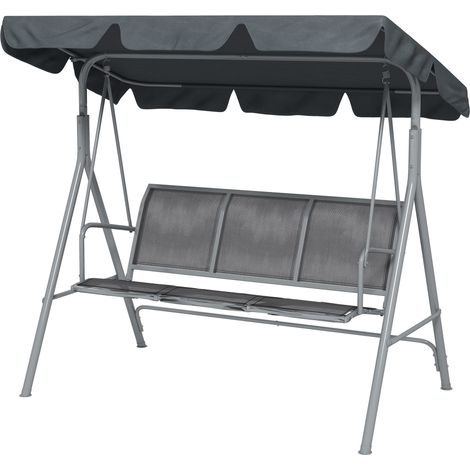 Outsunny Dondolo da Esterno 3 Posti con Tetto Parasole Rimovibile Grigio