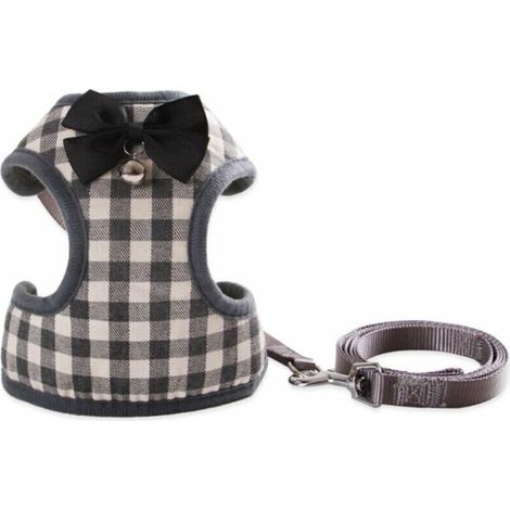 Arc pour animal de compagnie avec laisse en maille respirante cloche (carreaux gris S) (1/5)
