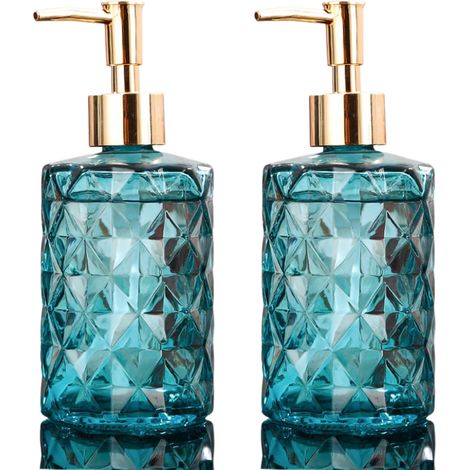 Distributeur De Savon - Verre Trempé 330 Ml - Pompe En Acier Inoxydable 304 - Pour Salle De Bain Cuisine - Lot De 2 (1/5)